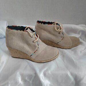 Tom's Burlap Suede Whisper Wedge Ankle Bootie NWOB